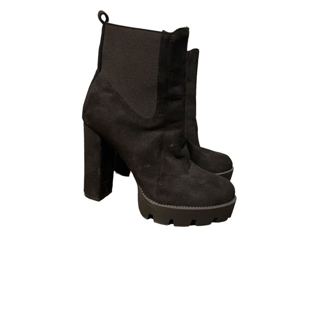 Ego Chunky Heel Ankle Boots Womens Size 8 Runs‎ Big Rugged Synthetic Black